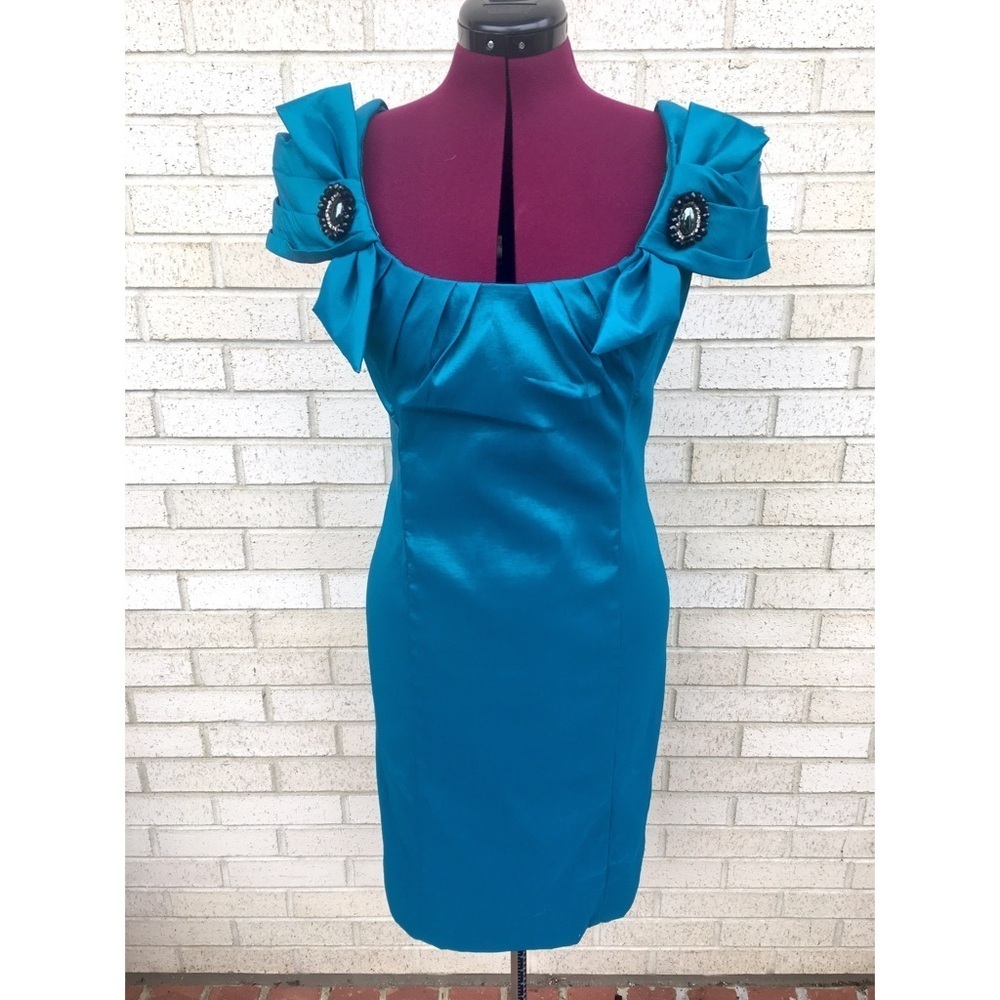 NWT Badgley Mischka Teal Cocktail Party Dress Special Occasion Size 14 (size 10)